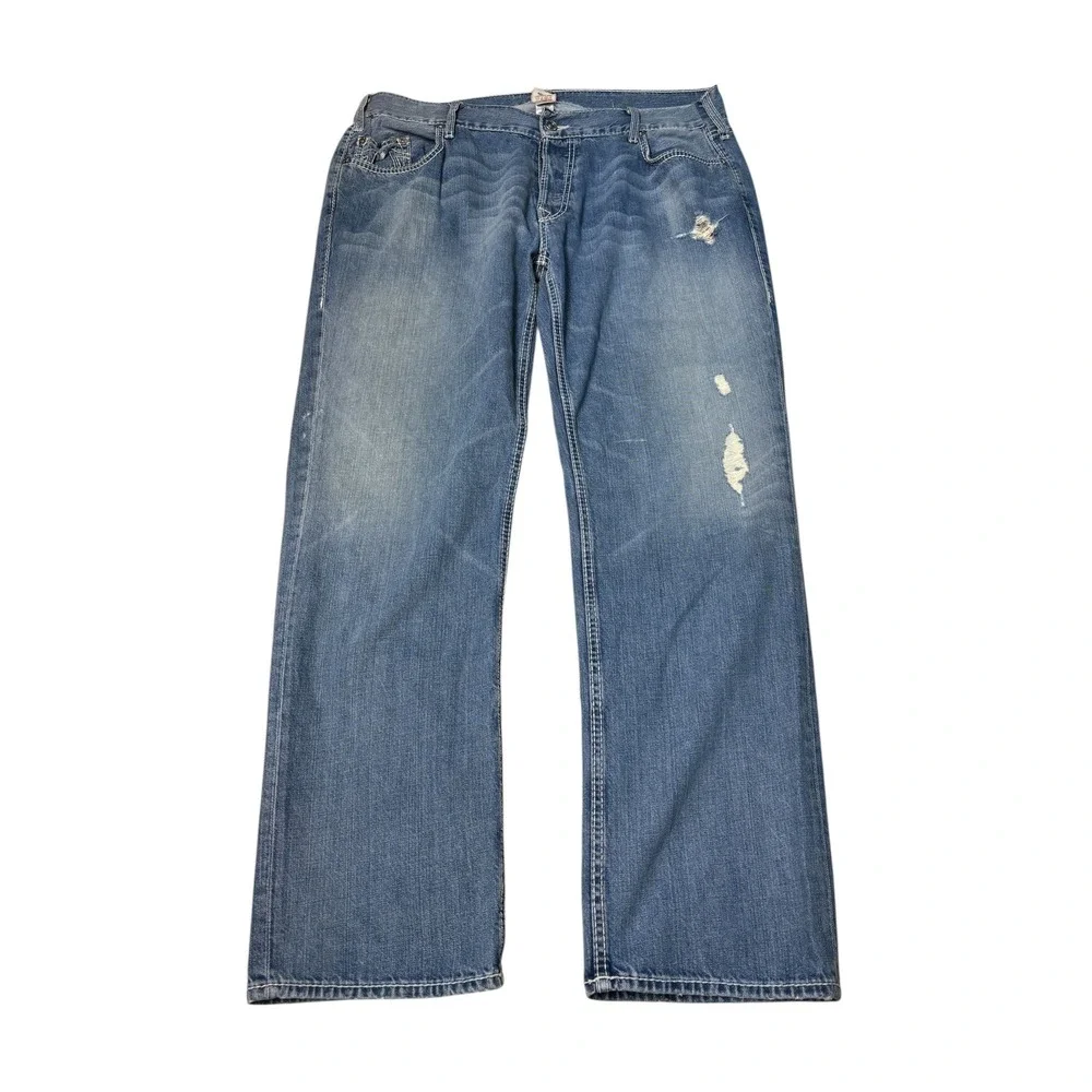 VTG True Religion Rocco Row Mens Distressed Straight Leg Jeans Blue 44x33 USA